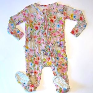 EUC Posh Peanut Bunny Floral Ruffle Footie 6-9 mos